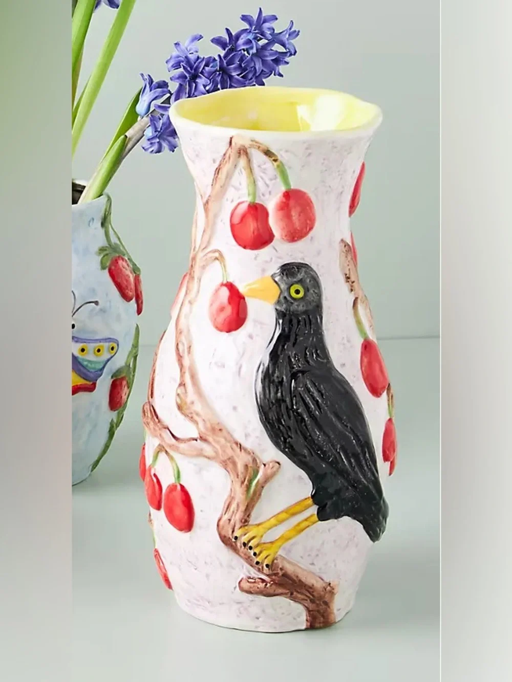 Anthropologie Nathalie Lete Nature Nurture Large Vase🔥Blackbird and cherries
